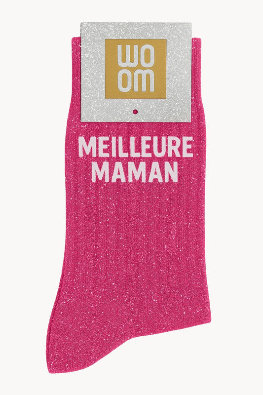 "Best Mom" Sequin Socks - Fuchsia