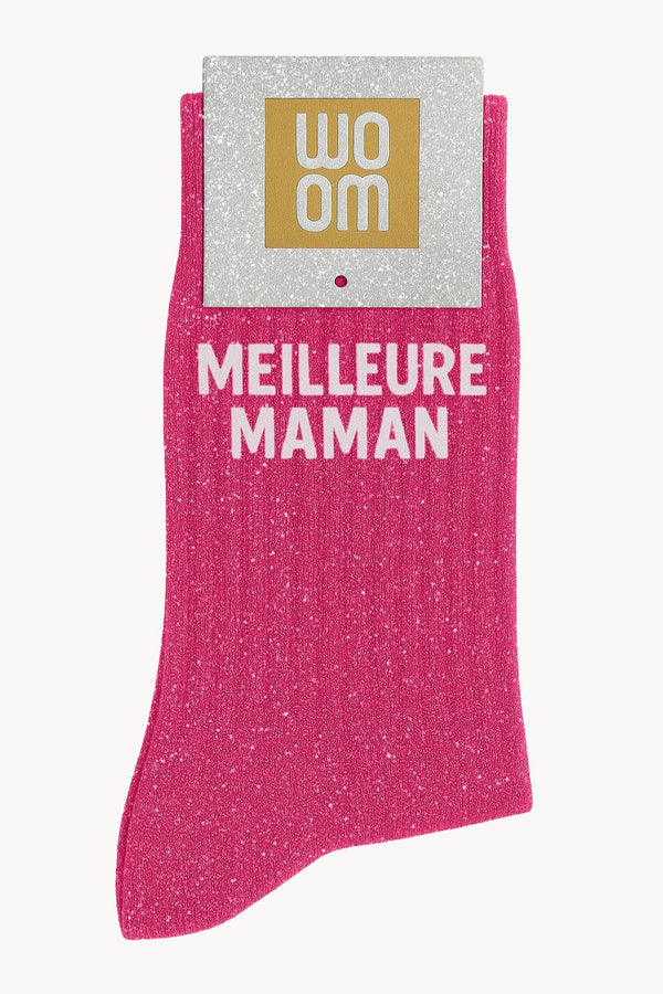 "Best Mom" Sequin Socks - Fuchsia