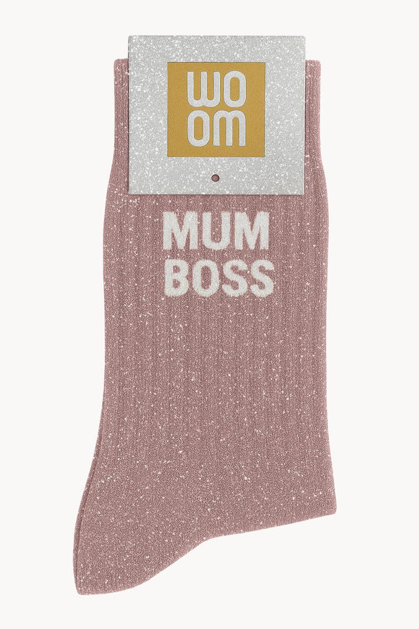 "Mum Boss" Glitter Socks - Rose Gold