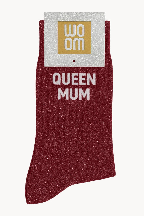 "Queen Mum" Sequin Message Socks - Cherry Pop