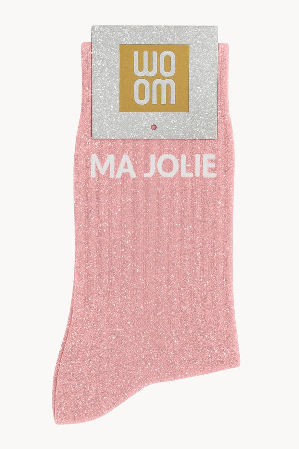 "My Pretty" Message Glitter Socks - Pink