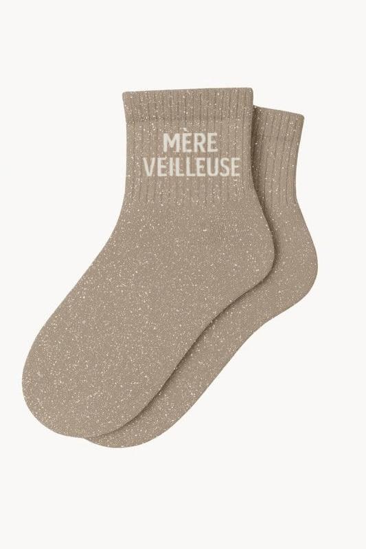 "WONDERFUL MOTHER" Glitter Ankle Socks - Beige