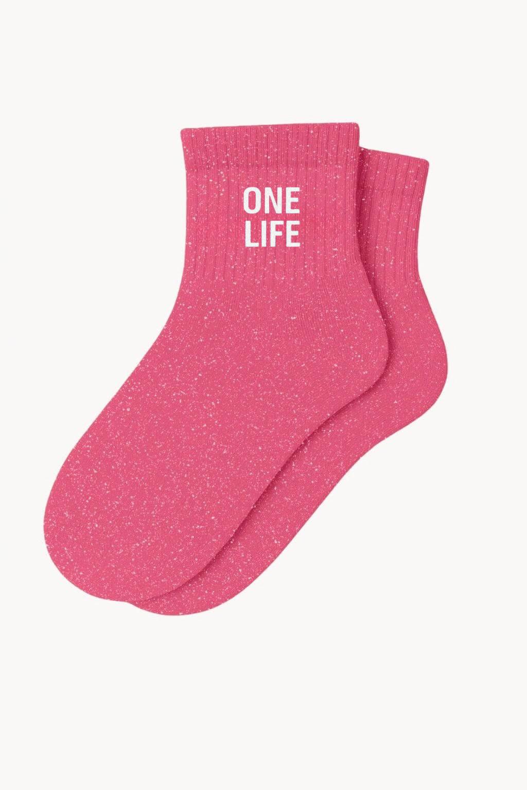 "ONE LIFE" Short Sequin Socks - Bubblegum Pink