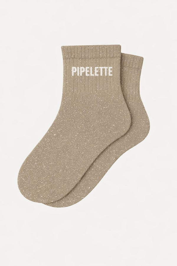 "PIPELETTE" Short Glitter Socks - Beige