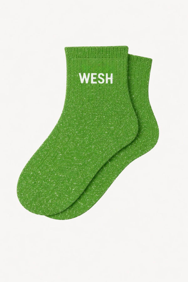 "WESH" Short Glitter Socks - Matcha Glitter