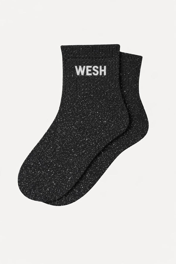 "WESH" Short Sequin Socks - Black