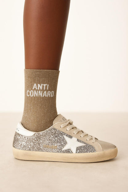 Chaussettes à Paillettes à Message "Anti-Connard" - Beige