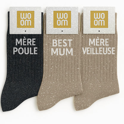 "Mère Veilleuse" Glitter Socks - Beige