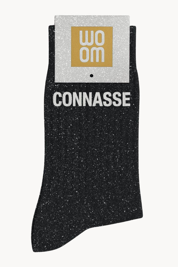 Glitter Socks with "Connasse" Message - Black