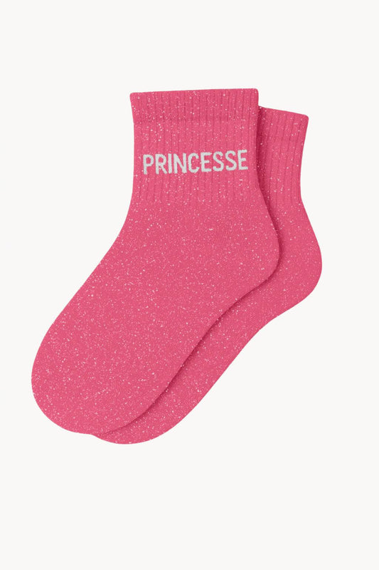 "PRINCESS" Glitter Short Socks - Bubble Pink