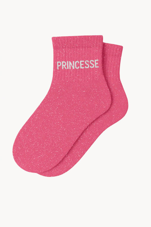 "PRINCESS" Glitter Short Socks - Bubble Pink