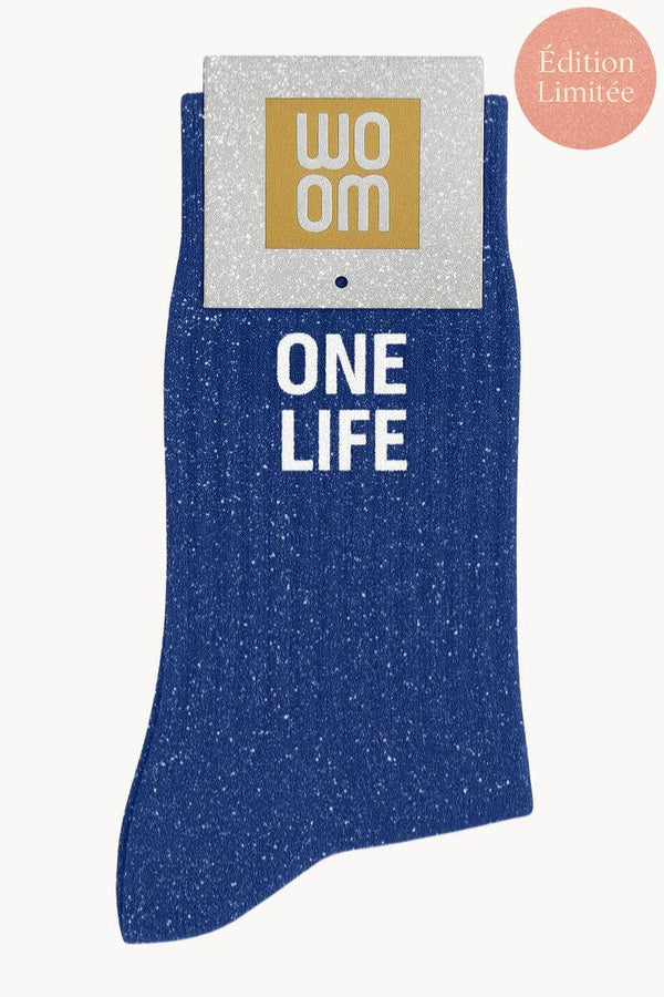 "One Life" Message Sequin Socks - Electric Blue