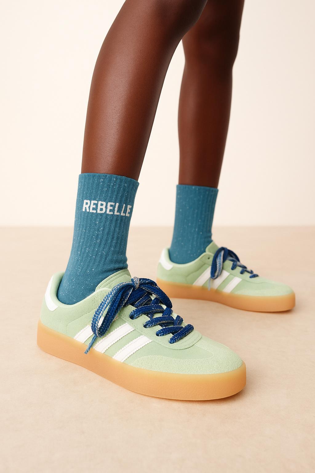 "Rebel" Message Glitter Socks - Turquoise Blue