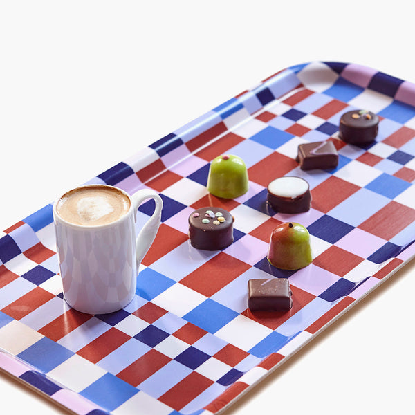 Caramel/Sky CHECKER MIX Rectangular Serving Tray - 43x22 cm