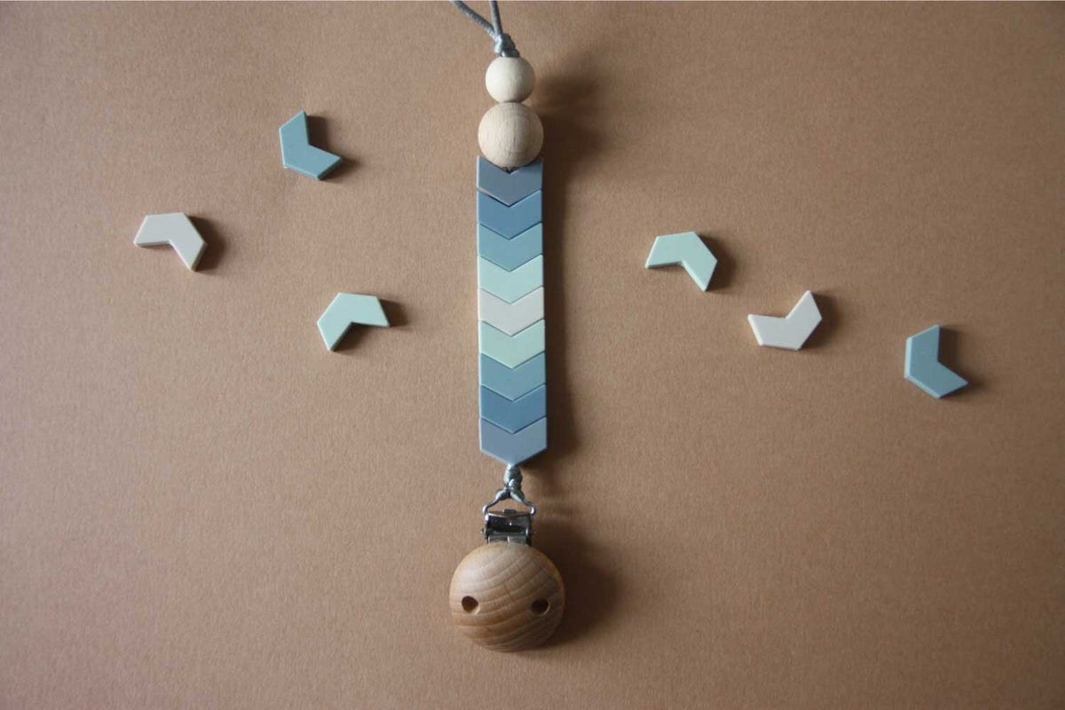 Chevron Silicone Pacifier Clip Blue
