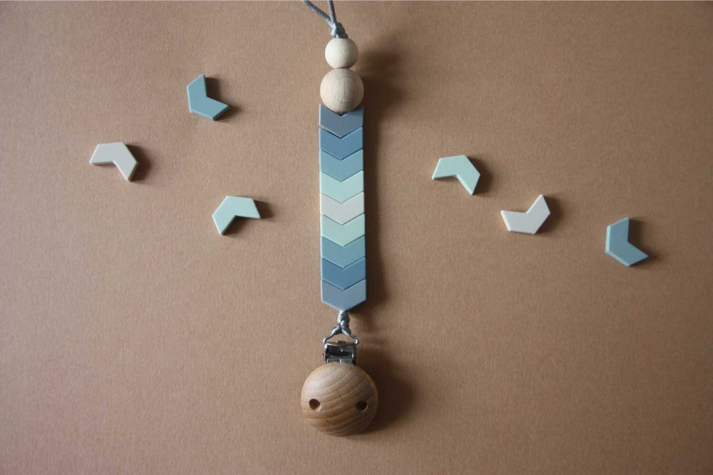Chevron Silicone Pacifier Clip Blue