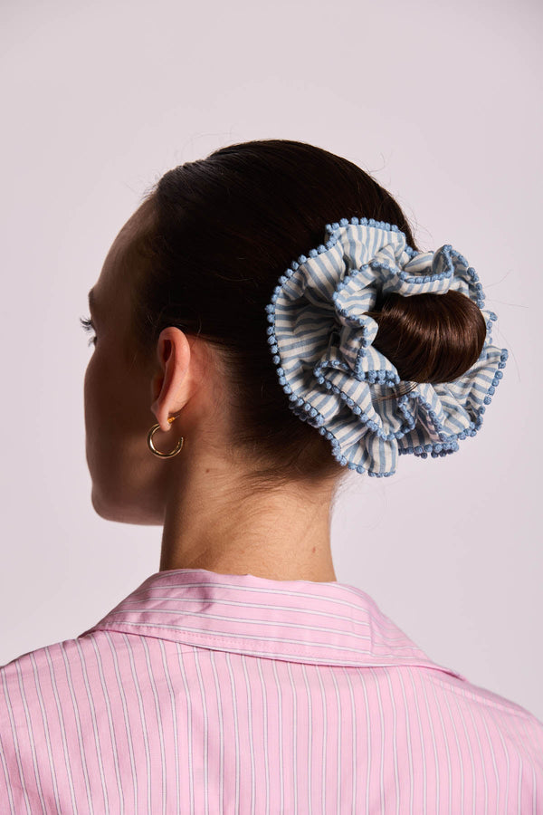 Blue Striped Frill Scrunchie