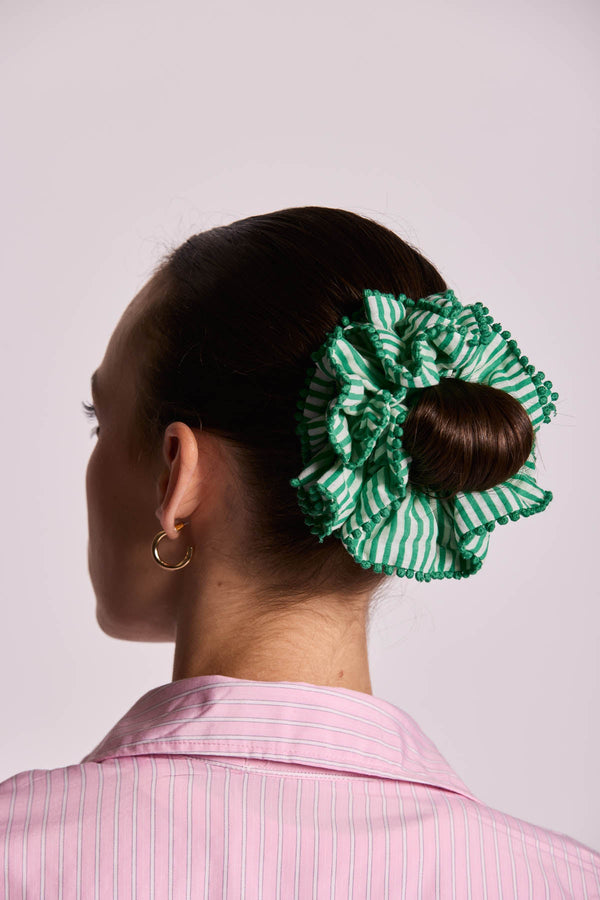 Frilled Scrunchie Green Stripes