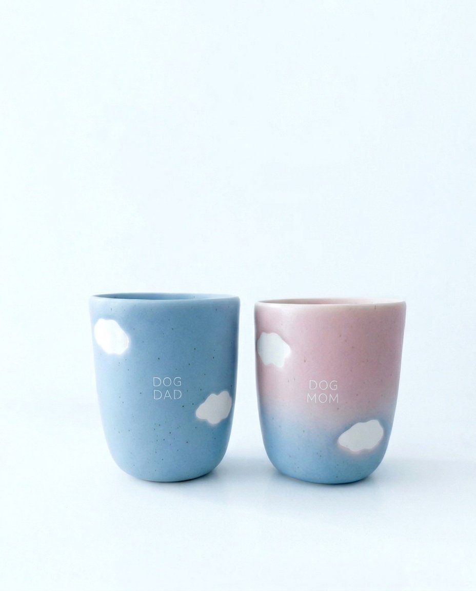 Cloud Mix Sunset Medium Cup 220ml Dog Mom & Dad White 2 Pieces Set