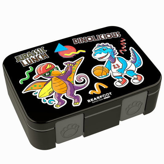 Lunch box with compartments, lightweight & leak-proof - Dinos black