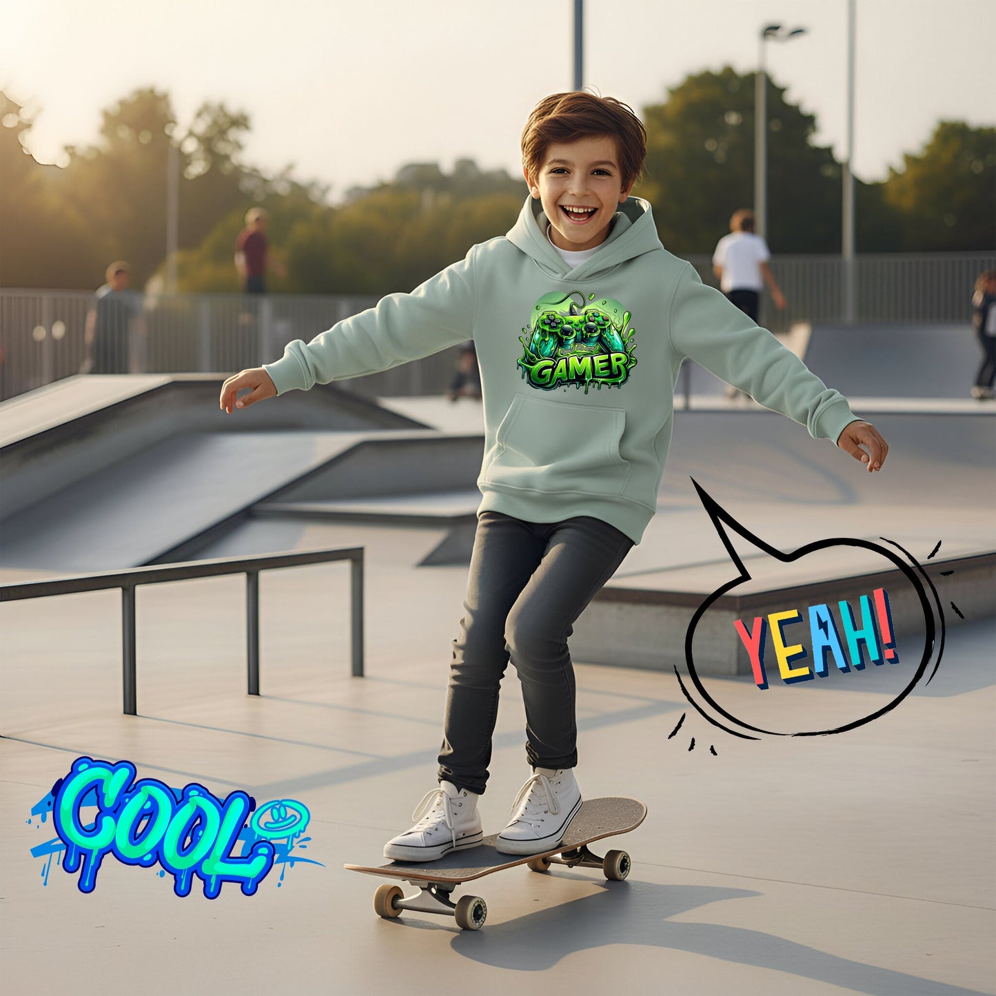 Fringoo Gamer Hoodie for Boys Cotton Rich Soft Hooded Sweatshirt - Gamer Green