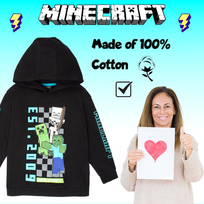 Minecraft Boys' Hoodie with Kangaroo Pocket 100% Cotton