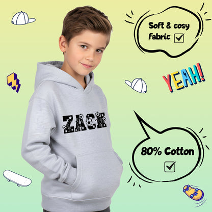 Fringoo Football Hoodie Grey for Boys Cotton Rich Soft Hooded Sweatshirt - Football Alphabet Grey