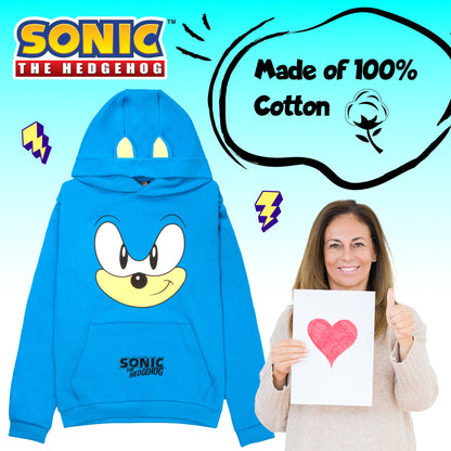 SONIC THE HEDGEHOG Boys' Hoodie - 100% Cotton Hooded Sweatshirt