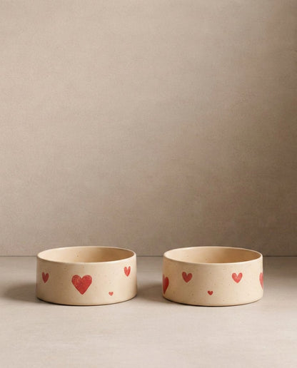 Cozy Hearts Stoneware Pet Bowl 16,5cm 2 Pieces Set