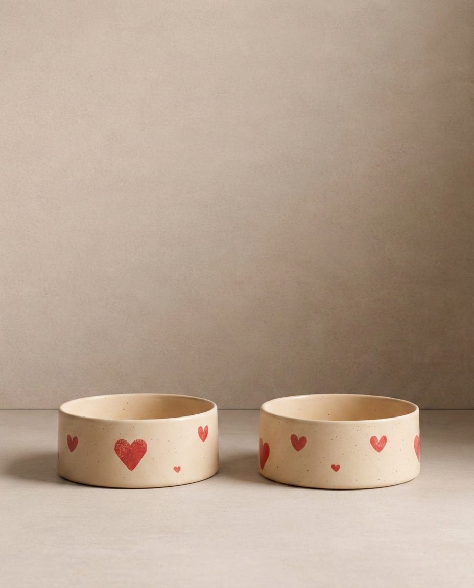 Cozy Hearts Gamelle pour animaux en grès 14 cm, ensemble de 2 pièces