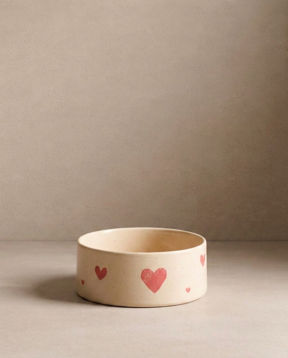 Cozy Hearts Stoneware Pet Bowl 16,5cm 2 Pieces Set