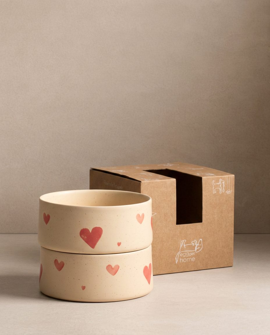 Cozy Hearts Gamelle pour animaux en grès 16,5 cm ensemble de 2 pièces