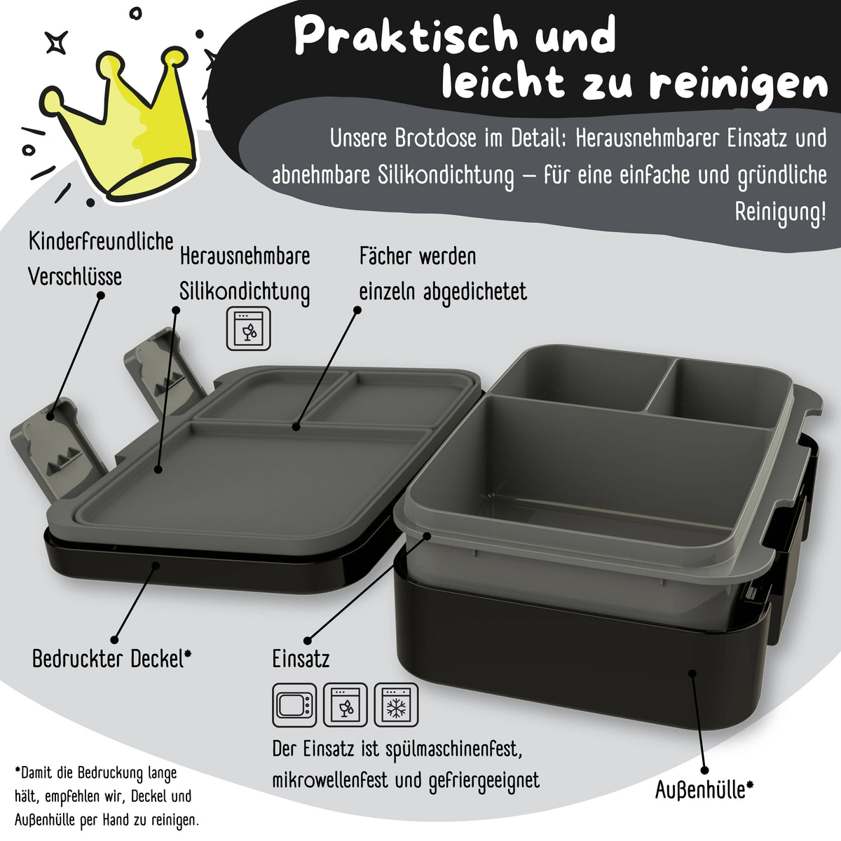 Brotdose mit Fächern, leicht & auslaufsicher - Game schwarz