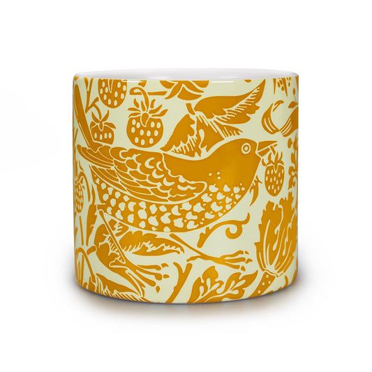 William Morris Strawberry Thief Yellow Ceramic Flower Pot