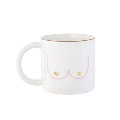 Girl Power Mug with boob and gold heart pattern