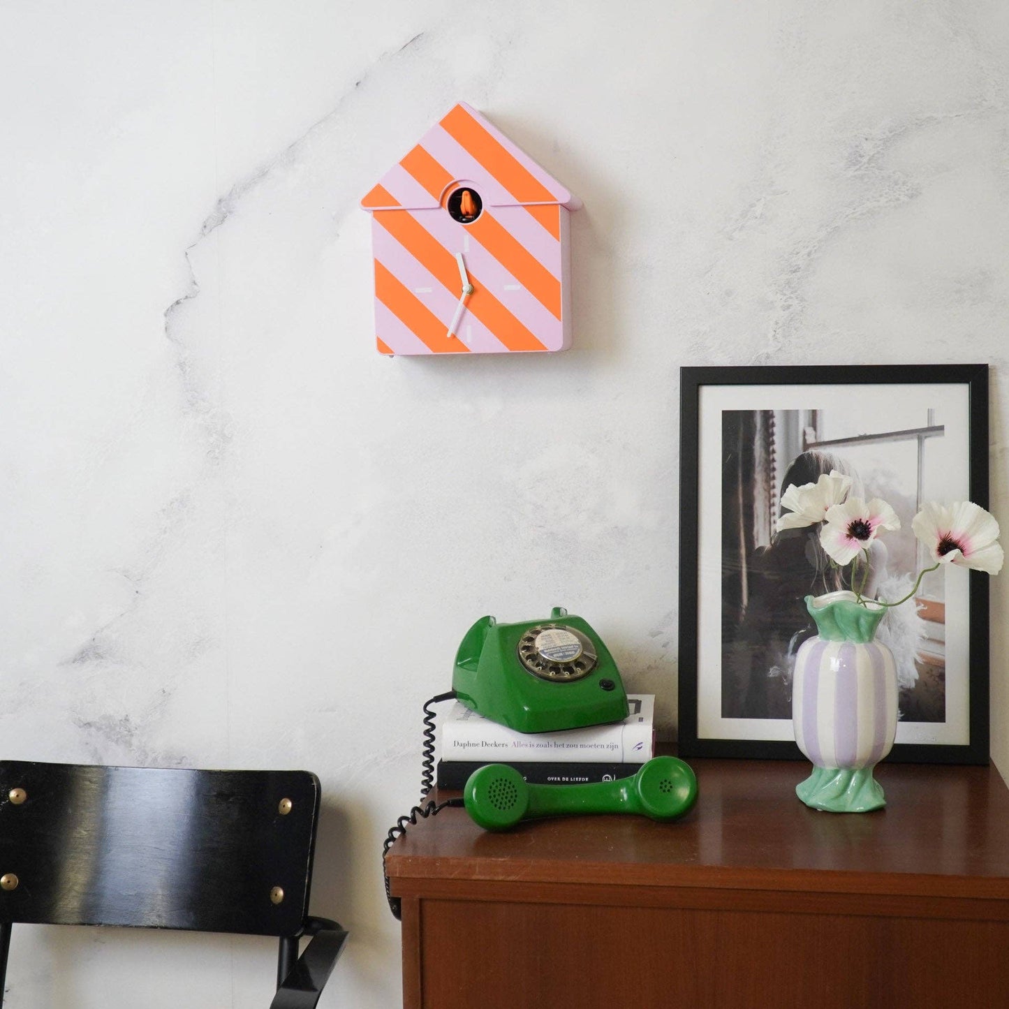 Clock - Cuckoo wall clock - Pattern - Orange/Pink - 24x27x9cm