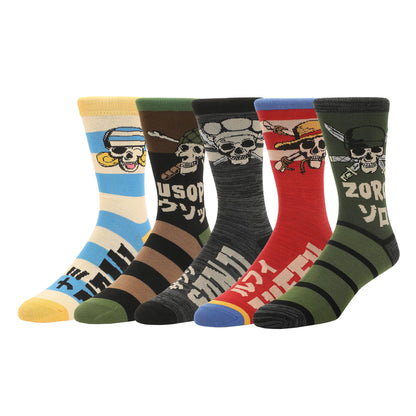 Lot de 5 paires de chaussettes One Piece – Luffy, Zoro, Nami, Usopp et Sanji