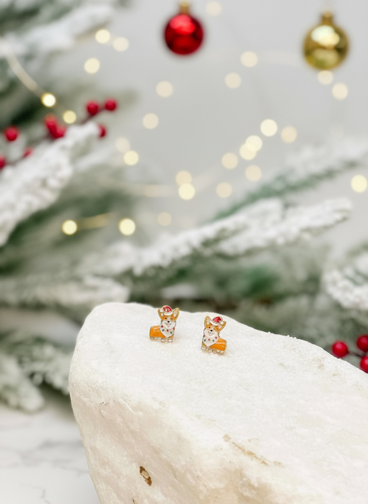 Boucles d'oreilles Corgi de Noël