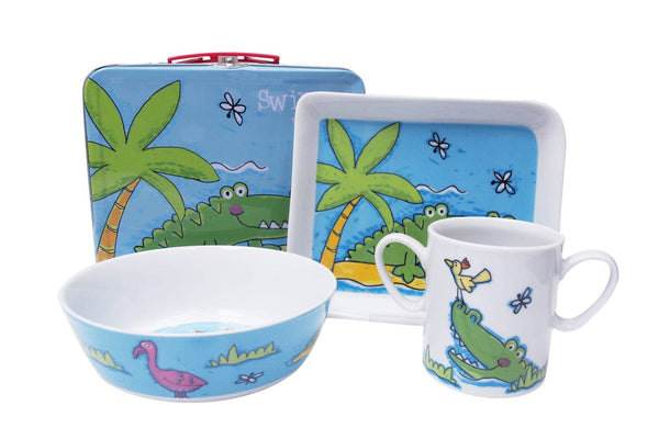 Zoo porcelain children's dinnerware set - meal set with suitcase