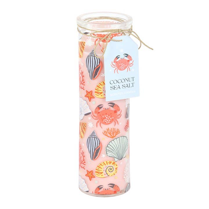 Bougie Tubulaire Côtière à Imprimé Coquillage Pastel & Noix de Coco et Sel Marin