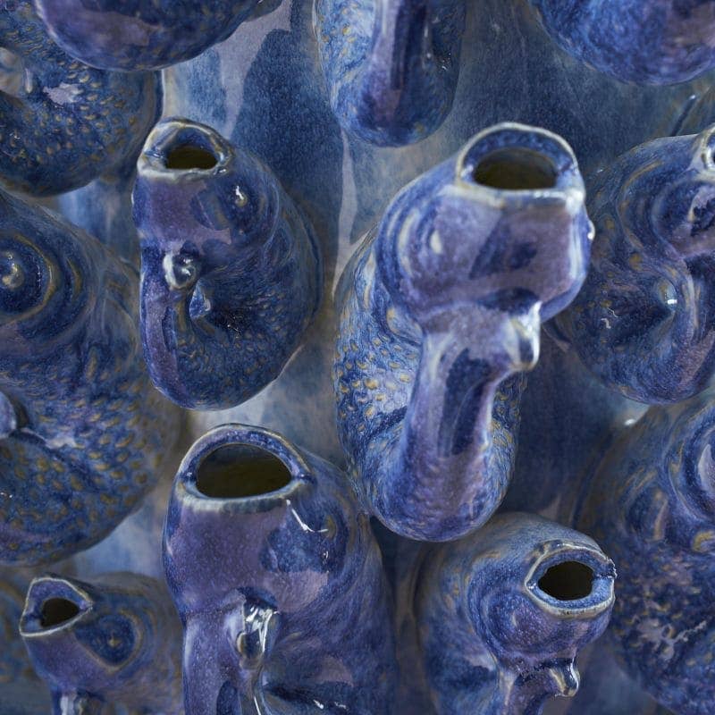 Fish school vase, blue stoneware, 24 x 24 x 32 cm