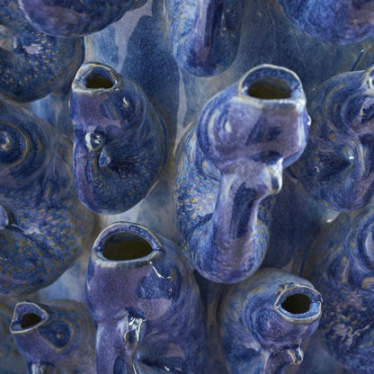 Fish school vase, blue stoneware, 24 x 24 x 32 cm