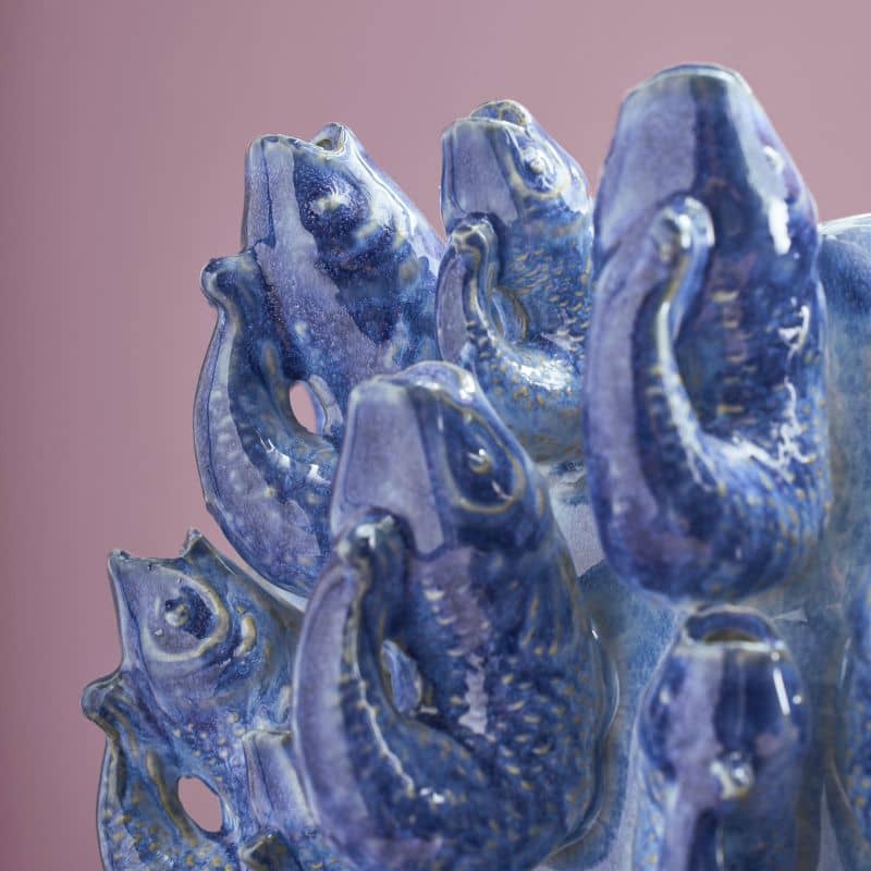 Fish school vase, blue stoneware, 24 x 24 x 32 cm