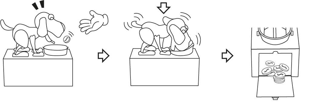Dog eating coin bank
