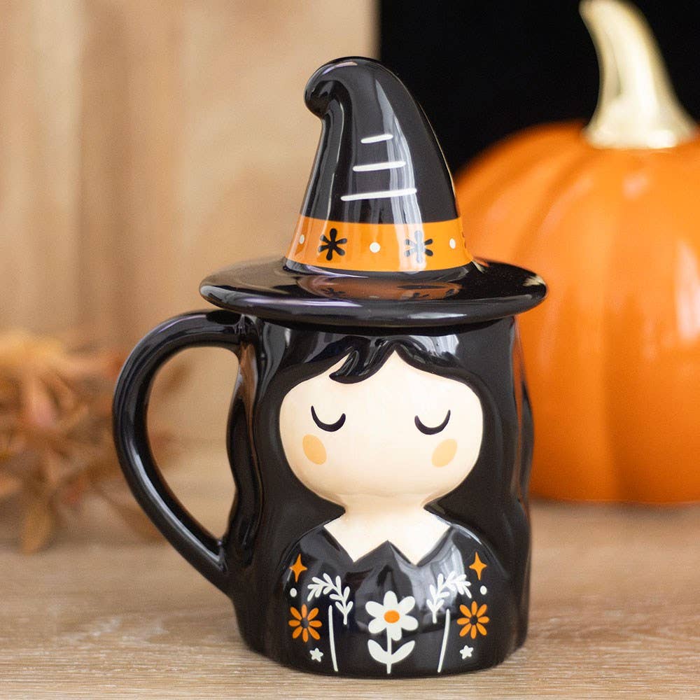 Mug à couvercle Sorcière folklorique effrayante d'Halloween