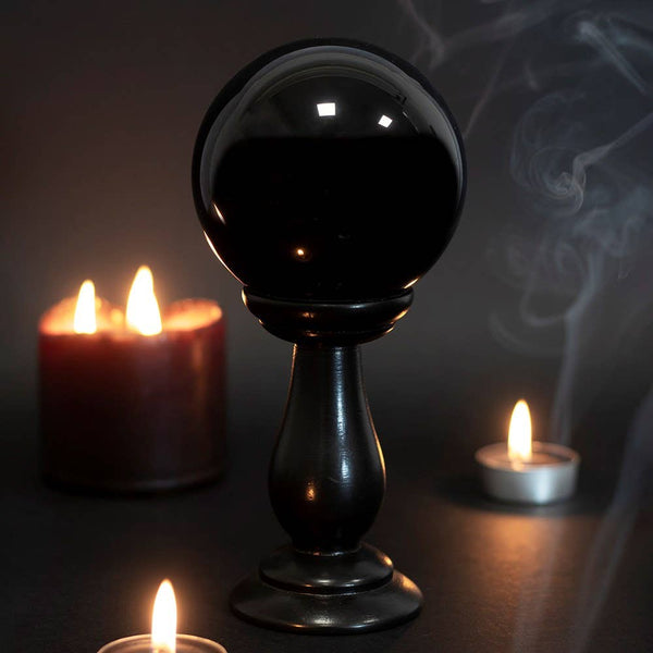 Petite Boule de Cristal Noire sur Support