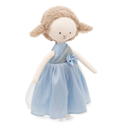 Peluche mouton Zoe : robe en satin bleu 29 cm dès 0 mois