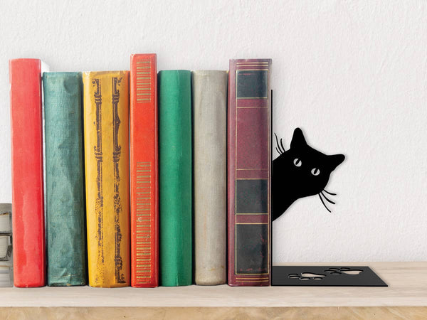 Serre-livres en métal Chat Noir