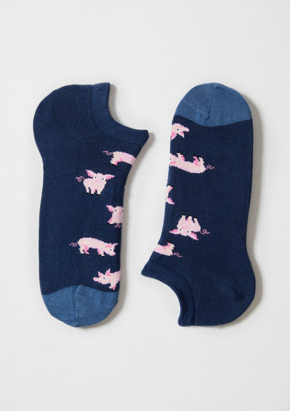 BePig Blue - 100% Organic Cotton Ankle Socks