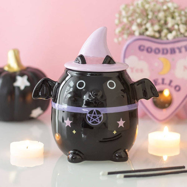 Brûle-parfum chat chauve-souris pastel
